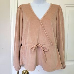 NWT Madewell Corduroy Tie Front Faux Wrap Top Blush Pink Size S